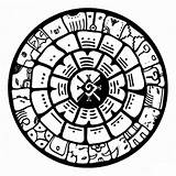 Maya Calendar Mayan Aztec Coloring Drawing Civilization Pages Kids Zodiac Calendario Astrology Colorear Printable Calendrier Para Aztèque Symbols Signs Et sketch template