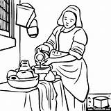 Vermeer Johannes Milkmaid Coloring Famous Opere Thecolor sketch template