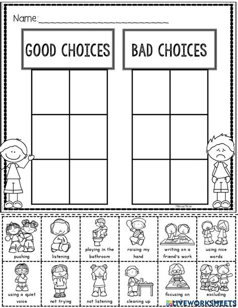 good  bad choices worksheet  worksheets