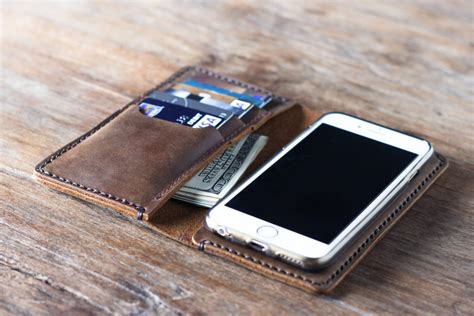 handmade leather iphone wallet personalized case