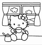 Kitty Hello Coloring Pages Tea Color Print sketch template