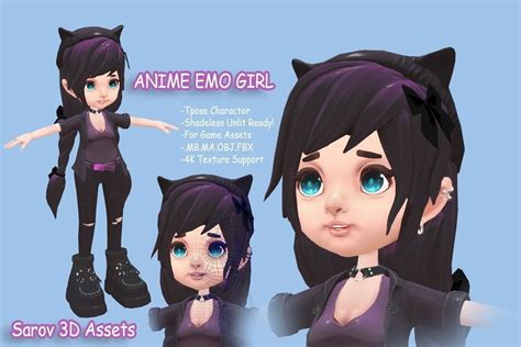 3d Model Anime Emo Sd Girl Vr Ar Low Poly Cgtrader