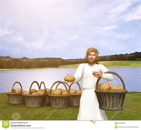 jesus christ feeding   illustration stock illustration