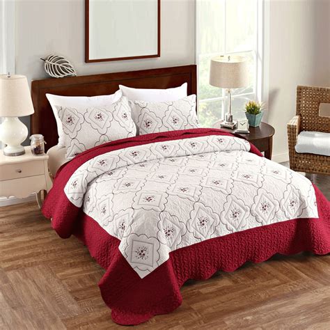 lightweight bedspreads king queen size floral coverlet set white red embroidery quilts pillow