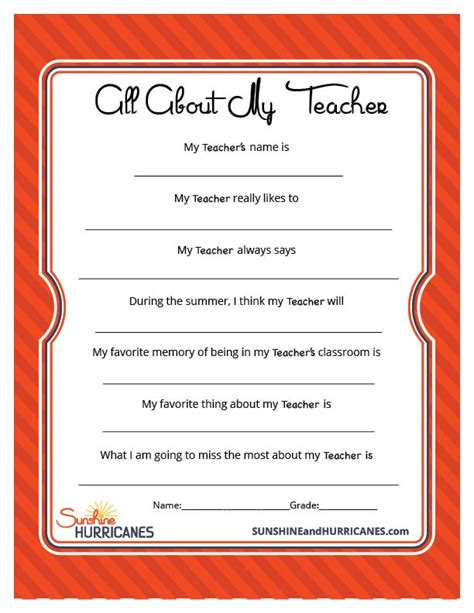 teacher appreciation week questionnaire  personalized teacher gift