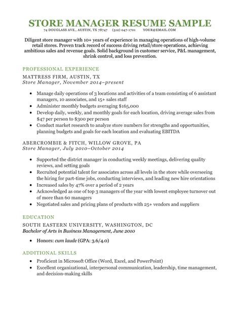 store manager resume