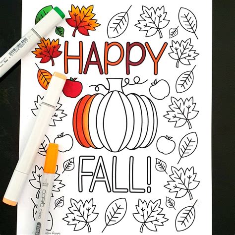 happy fall coloring page adult coloring page  fall fall etsy espana