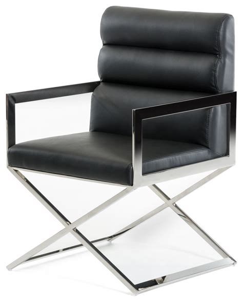 24 Black Leatherette And Stainless Steel Dining Chair Contemporary