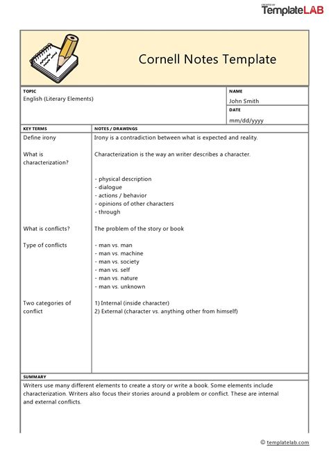 printable cornell notes templates word excel