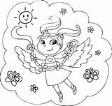Fairy Rainbow Coloring Girl Illustration sketch template