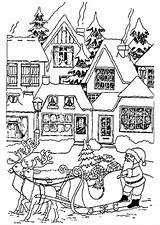 Coloring Christmas Pages Santa Kids Claus Houses Color Village Coloriage Print Noel House Printable Holiday Simple Scene Noël Imprimer Adults sketch template