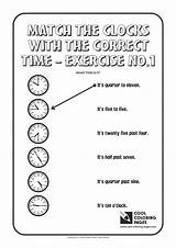 Time Coloring Pages Match Correct Clocks Cool Kids Clock Activities Print sketch template