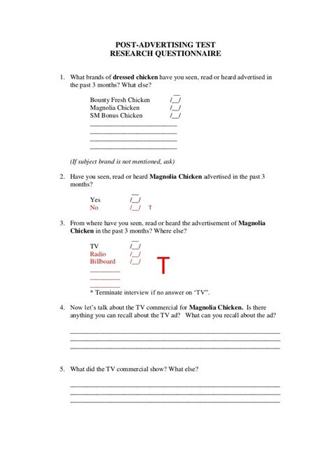 post ad test questionnaire