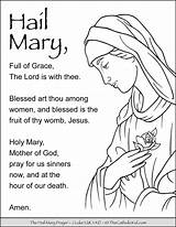 Coloring Mary Hail Prayer Catholic Pages Prayers Thecatholickid Kids Printables Grace Holy Mother God Women Activity Print Blessed sketch template