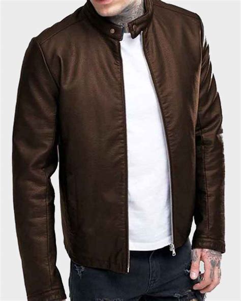 mens brown casual slimfit leather jacket danezon