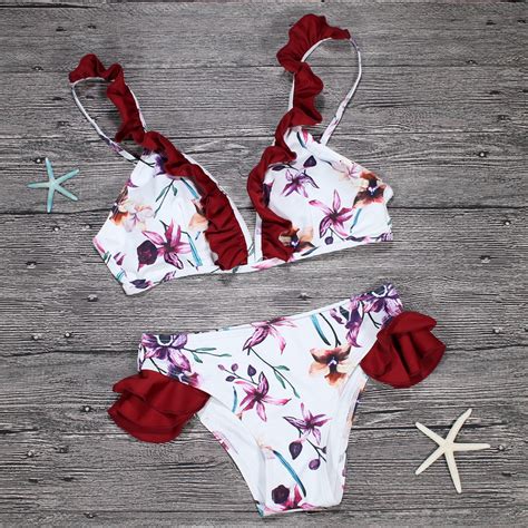 buy 2018 sexy bikini set padded cami frilly high leg
