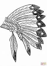 Coloring Native Feather Indian American Pages Headress Printable Drawing sketch template