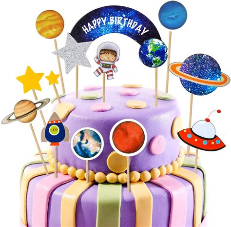 45 Pieces Outer Space Cupcake Toppers Planet Party