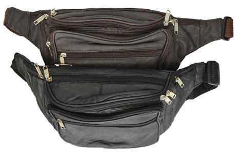 menswallet  design large multi zippered genuine leather fanny pack waist bag   brown