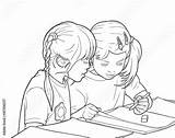 Girls Coloring Kinder Pair Illustration Garden Little Comp Contents Similar Search sketch template
