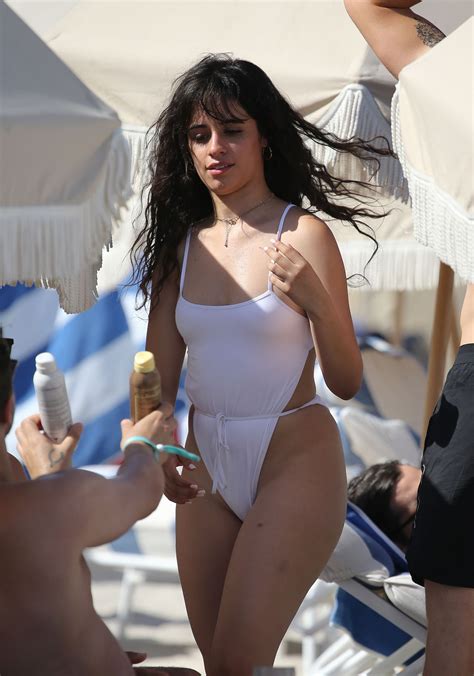 Camila Cabello Wet See Through Swimsuit Candids In Miami