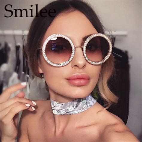 rhinestone round sunglasses fashion women 2019 luxury brand white