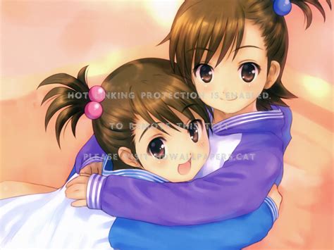 Sister Sister Futami Twins Cute Anime Hug Hd Wallpaper