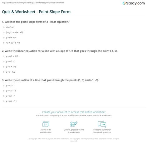 quiz worksheet point slope form studycom