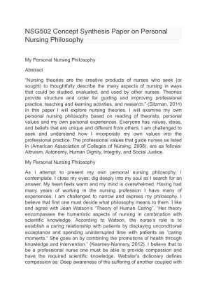 nsg concept synthesis paper  personal nursing philosophy