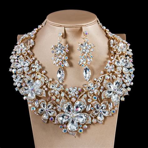 luxury vintage large jewelry set necklace earrings maxi women pendent cheap fashion collares