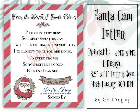santa cam letter printable note  santa cam ornament