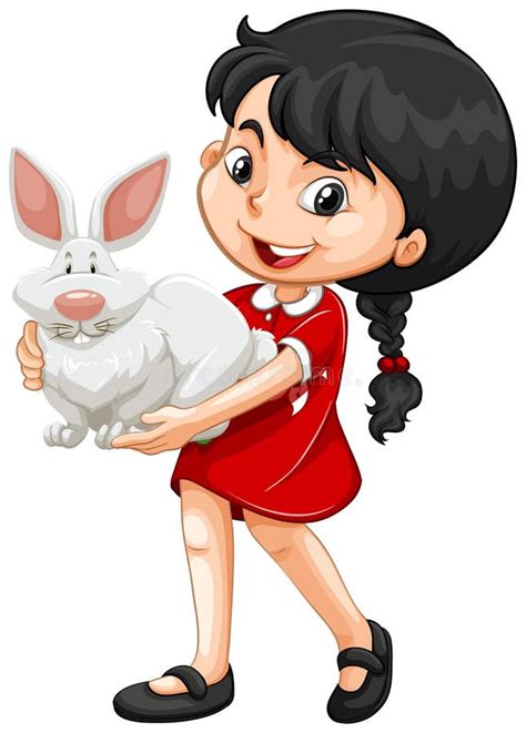 meisje die wit konijn houden vector illustratie illustration  dier kinderjaren