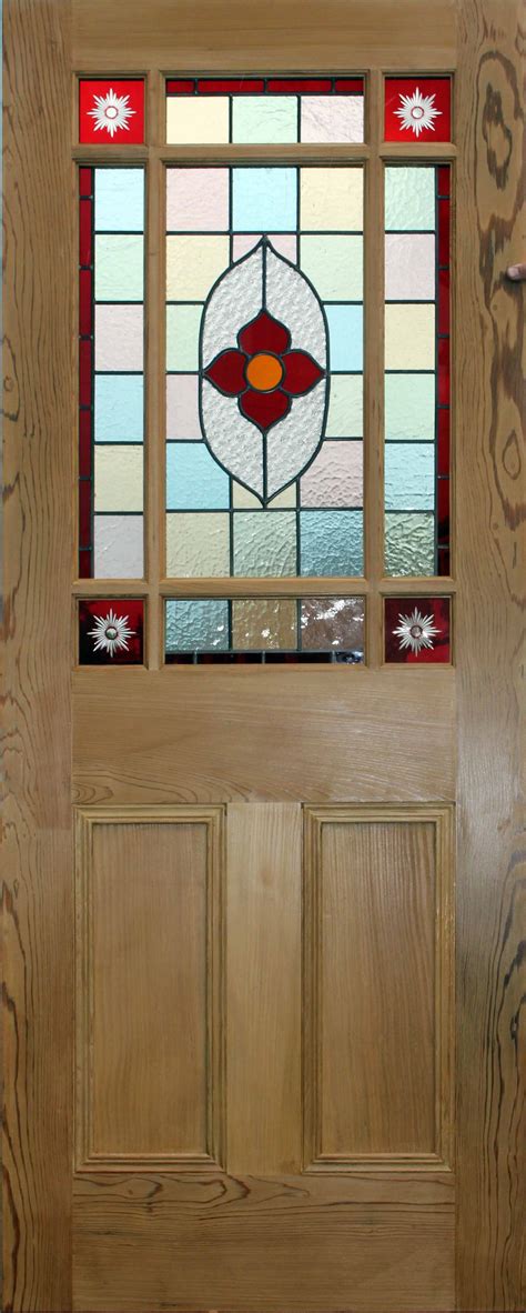 9 pane victorian style stained glass doors