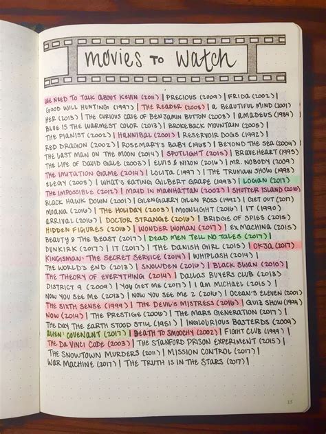 movies   list  bullet journal  color