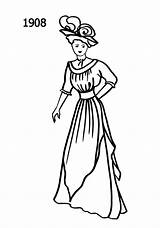 Fashion Silhouette Drawing 1910s 1908 Era Women Drawings Edwardian 1900 Timeline Line Silhouettes 1910 Costume Dress Colouring Coloring Girl Trends sketch template