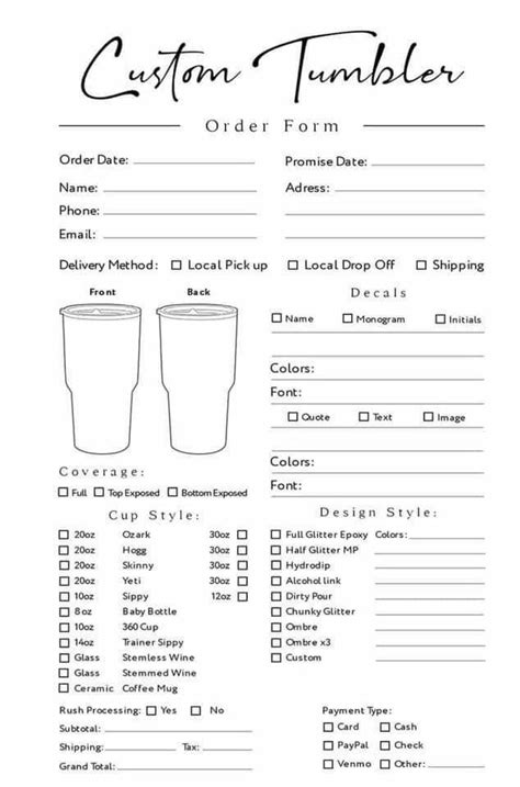printable tumbler order form printable forms