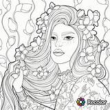 Coloring Pages Hair Girl Long Woman Beautiful Flowers Printable Book Curly Girls Adult Women Her Crazy Recolor Drawing Beauty Adults sketch template