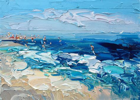 abstract beach painting beach scene people original oil  etsy ocean