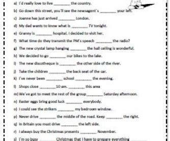 prepositions worksheet