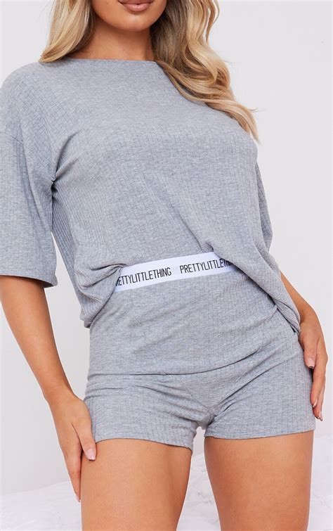 Plt Grey Soft T Shirt And Boxer Seam Shorts Pj Set Prettylittlething Usa