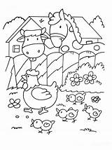 Farm Coloring Kids Pages Animals Horse Horses Cow Color Children Chicks Print Animal Simple Printable Hen Few Details Adults Justcolor sketch template