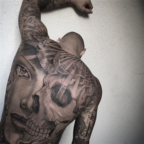 Skull And Portrait Mens Full Back Piece Best Tattoo