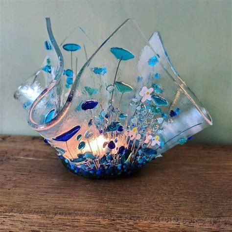 Handcrafted Fused Glass Art Tealight Holders Vases Etsy Fused