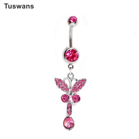 Kawaii Pink Butterfly Belly Button Rings Surgical Steel Navel Piercing