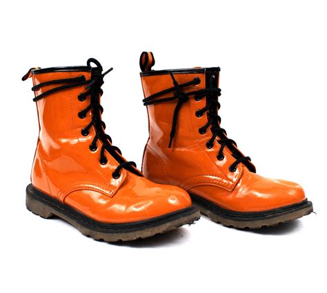 marten style vintage  boots neon orange patent