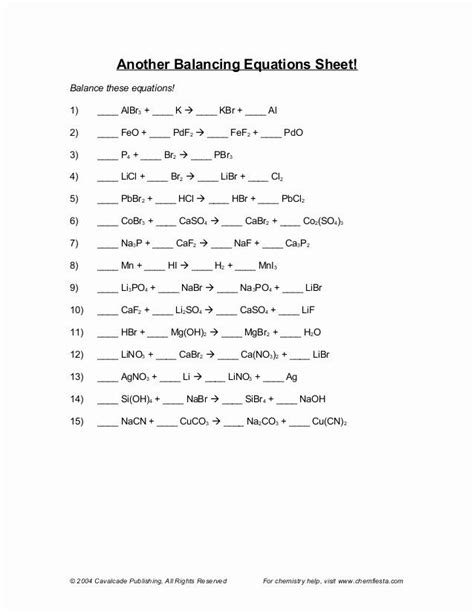 balancing equations practice worksheet thekidsworksheet