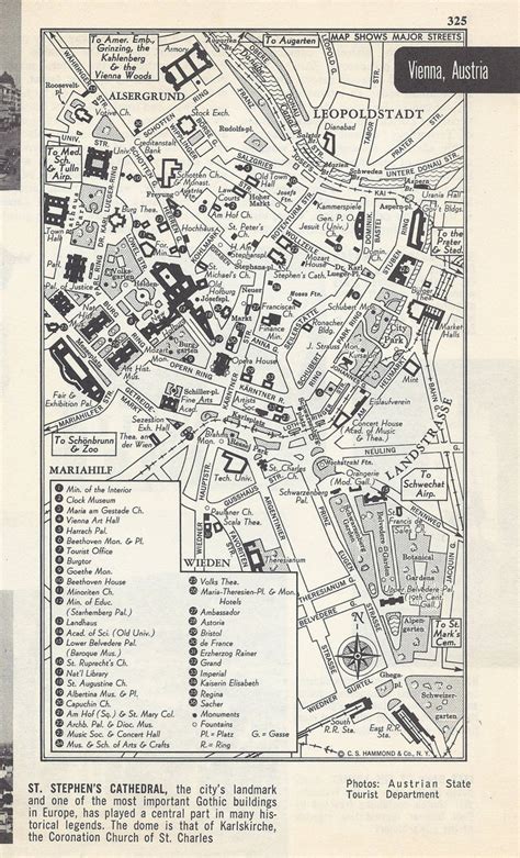 Vienna Austria Map City Map Street Map 1950s Europe Black