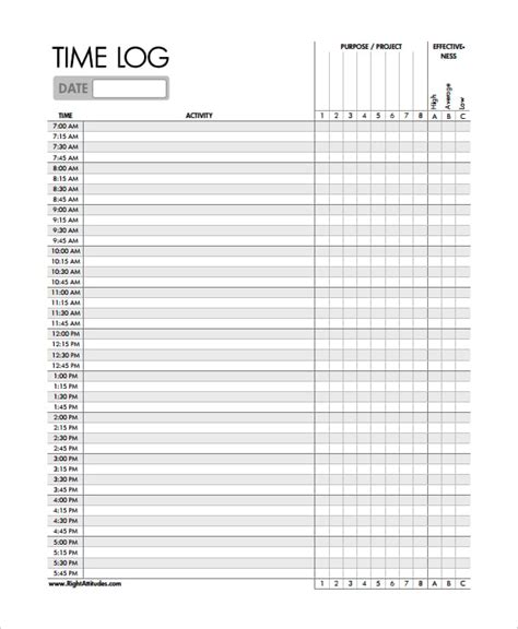 time log templates   printable word excel