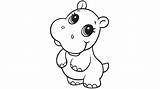 Hippo Coloring Cute Baby Animal Pages Kids Cartoon Clipart Easy Outline Drawings Animals Girl Printable Hippopotamus Hippopotame Cliparts Clip Drawing sketch template