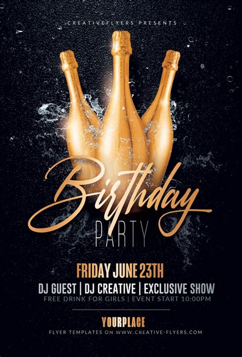 birthday party flyer  gold champagne bottles creative flyers